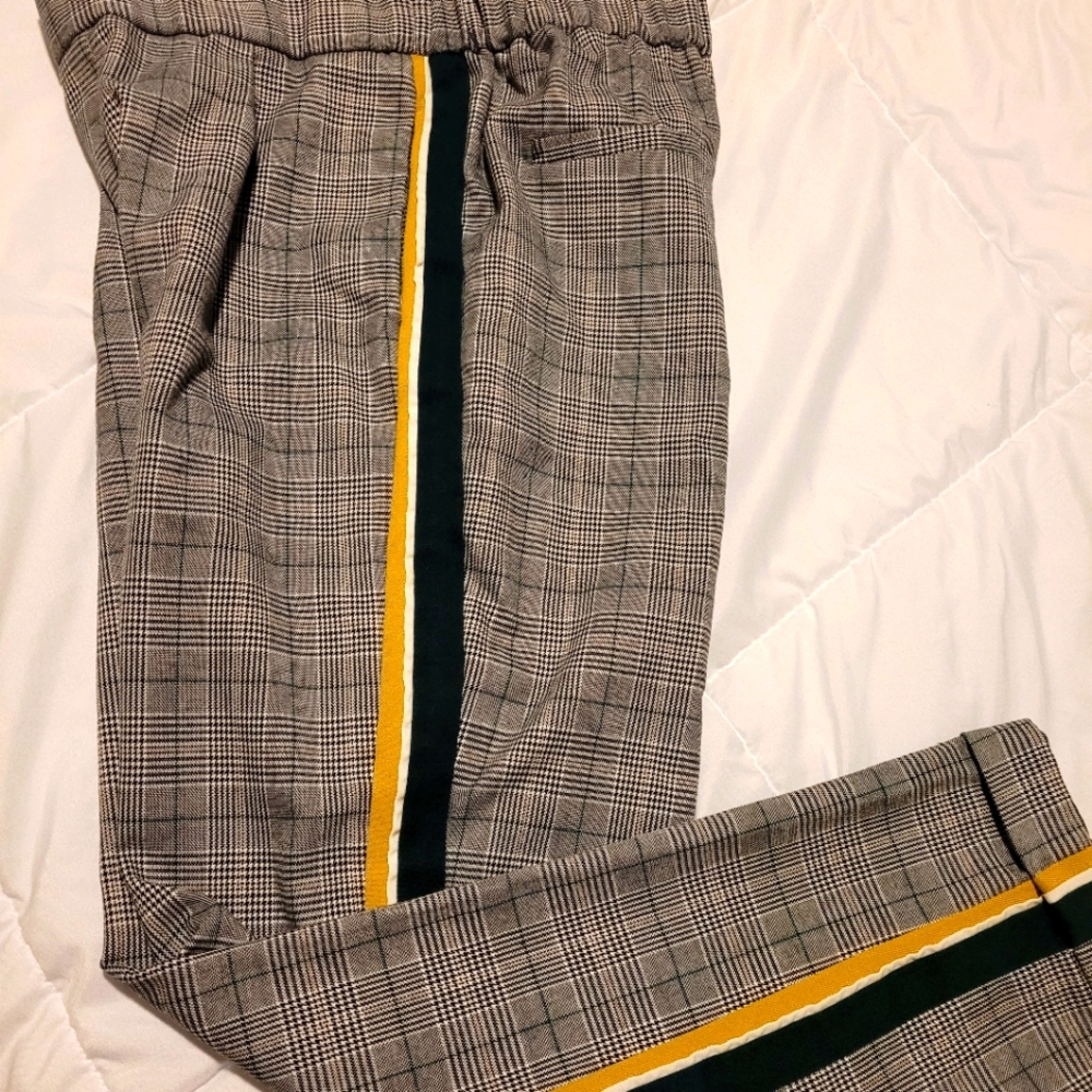 Zara green yellow striped trouser